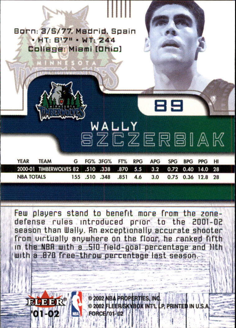 2001-02 Fleer Force #89 Wally Szczerbiak back image