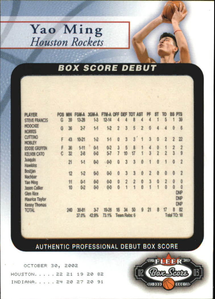 2002-03 Fleer Box Score Box Score Debuts #BSD1 Yao Ming
