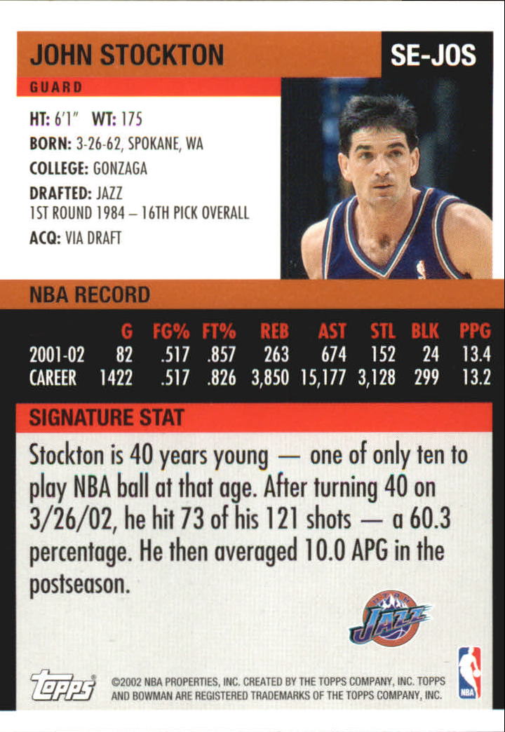 2002-03 Bowman Signature Edition #SEJOS John Stockton back image