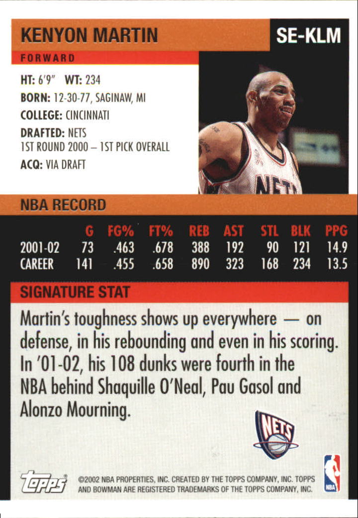 2002-03 bowman signature edition #seklm kenyon martin
