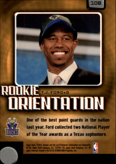 2003-04 Upper Deck Victory #108 T.J. Ford RC back image