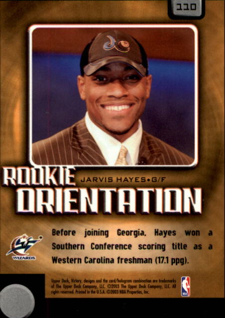 2003-04 Upper Deck Victory #110 Jarvis Hayes RC back image