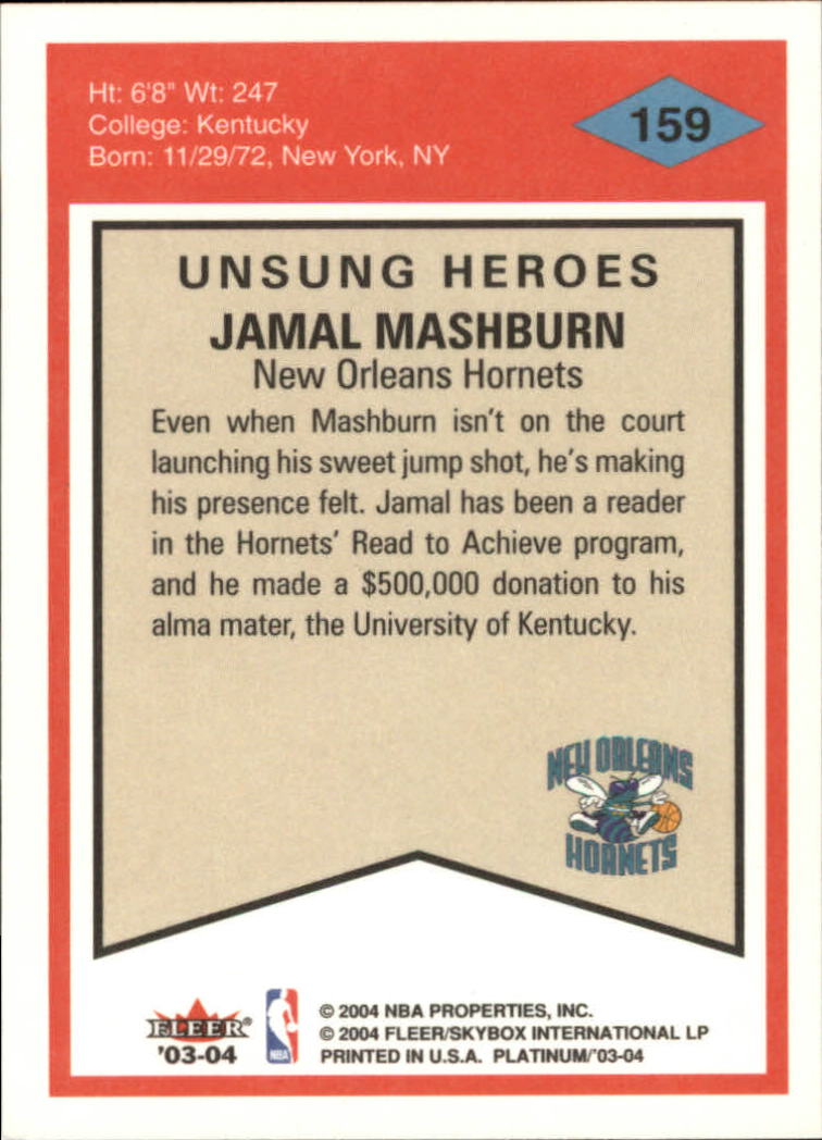 2003-04 fleer platinum #159 jamal mashburn uh - nm-mt