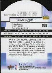 2003-04 Fleer Mystique Die Cut #108 Carmelo Anthony back image