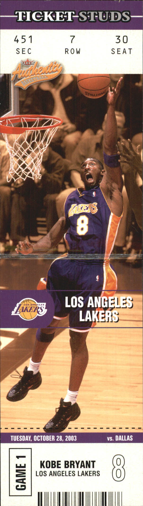2003-04 Fleer Authentix Ticket Studs #6 Kobe Bryant