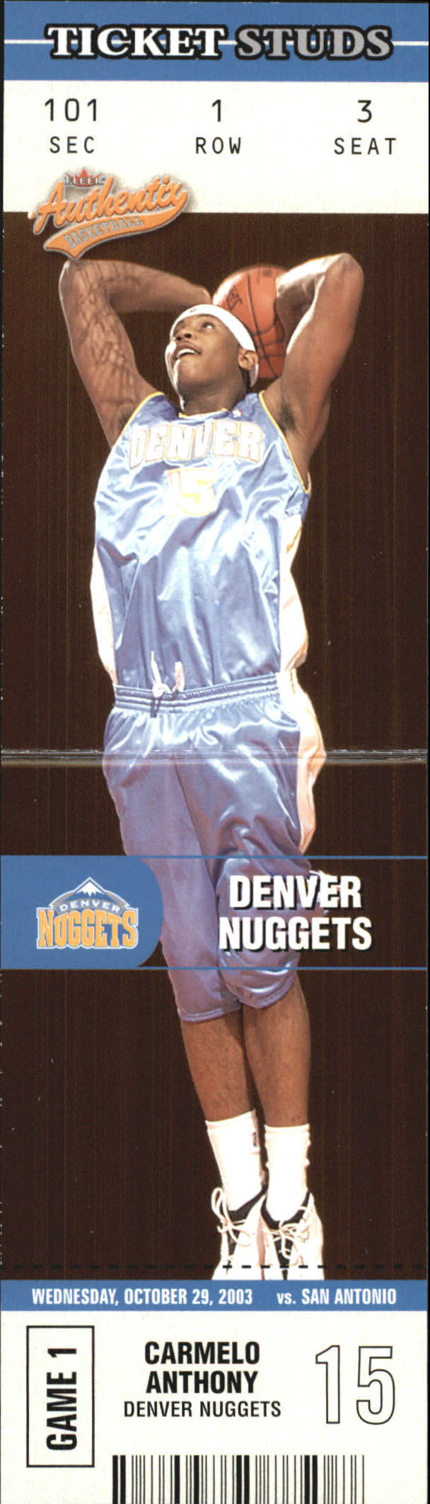 2003-04 Fleer Authentix Ticket Studs #12 Carmelo Anthony