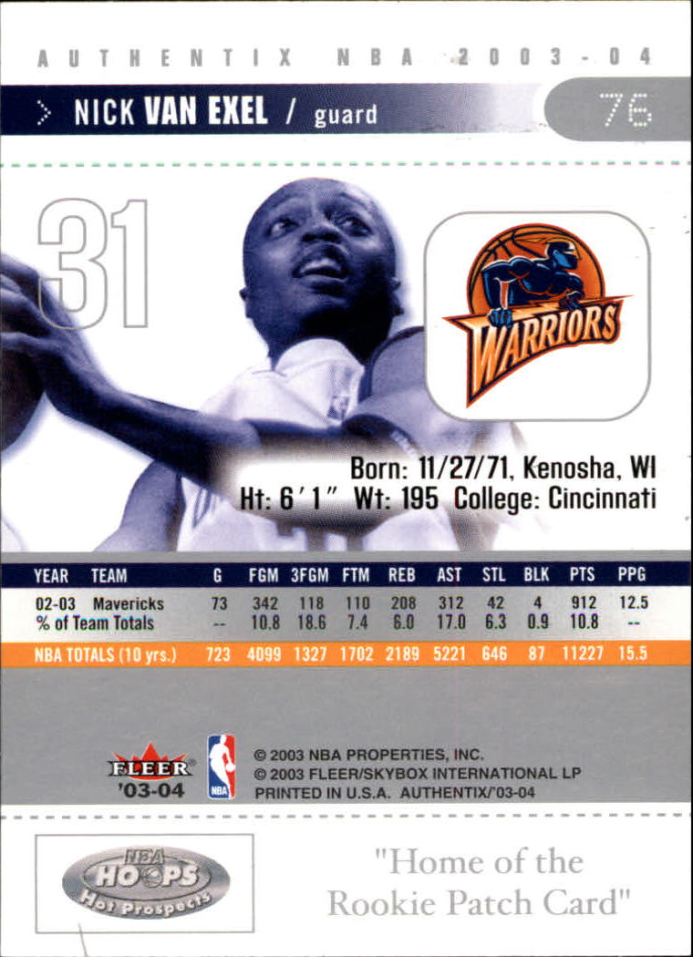 2003-04 Fleer Authentix #76 Nick Van Exel back image