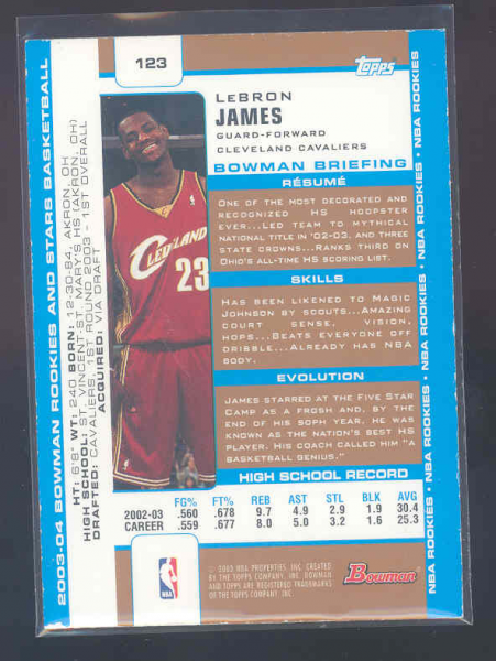2003-04 Bowman Gold #123 LeBron James back image