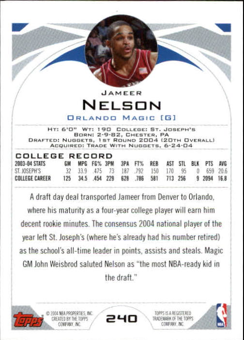 2004-05 Topps First Edition #240 Jameer Nelson back image