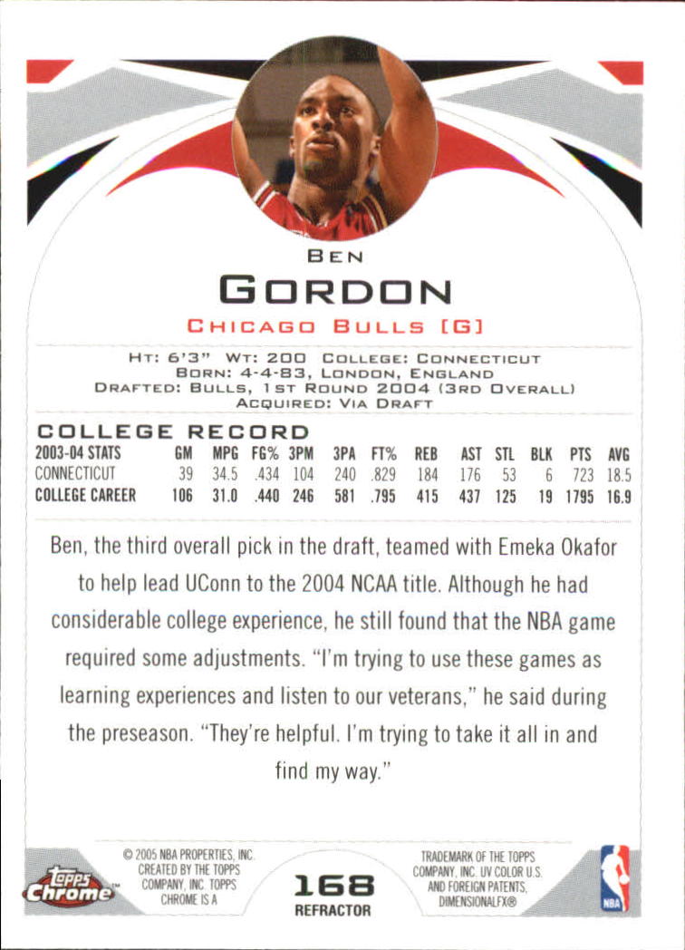 2004-05 Topps Chrome Refractors #168 Ben Gordon back image