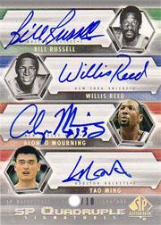 2004-05 SP Authentic Signatures Quad #RRMM Bill Russell/Willis Reed/Alonzo Mourning/Yao Ming