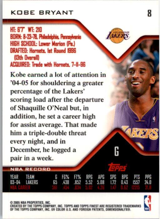 2004-05 Finest #8 Kobe Bryant back image
