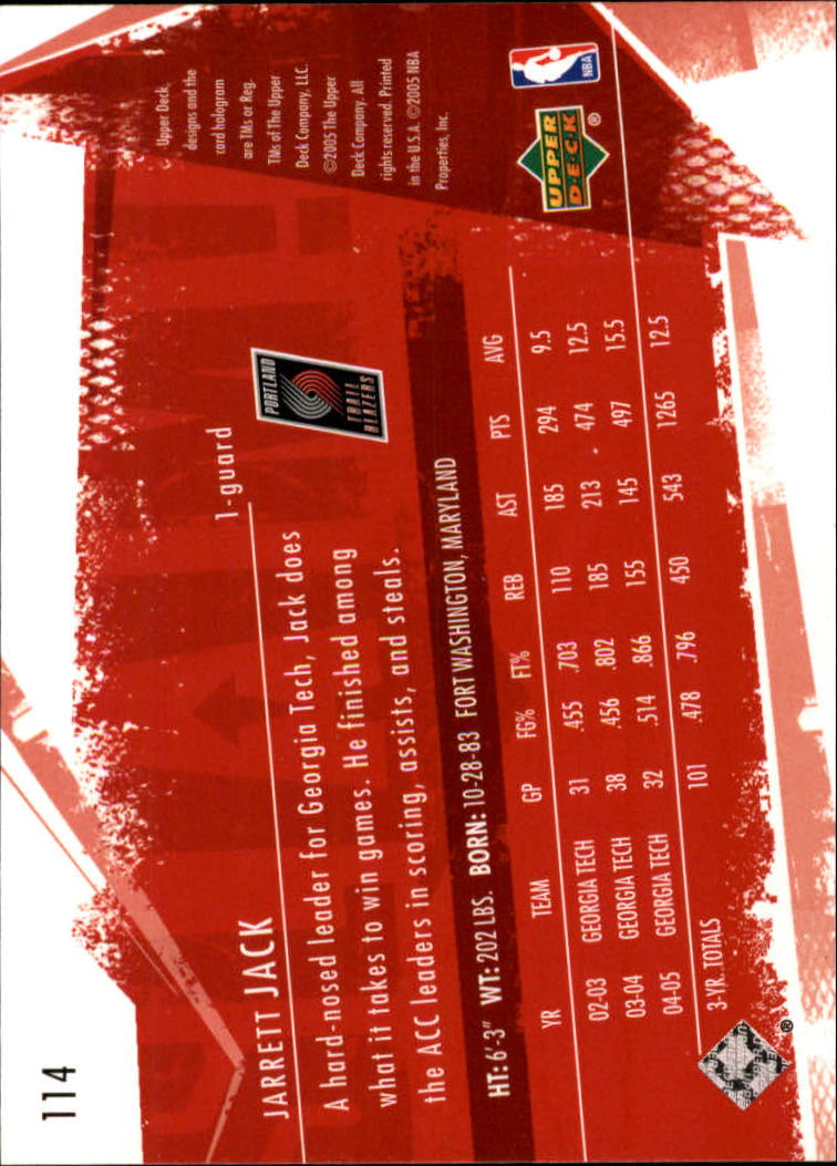 2005-06 Upper Deck Slam #114 Jarrett Jack RC back image