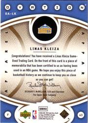 2006-07 Upper Deck Ovation Apparel Gold #LK Linas Kleiza back image