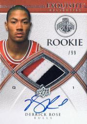 2008-09 Exquisite Collection #92 Derrick Rose JSY AU/99 RC