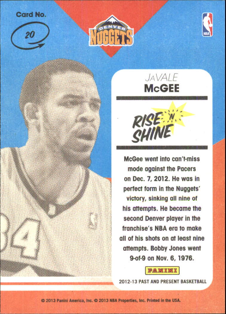 2012-13 panini past and present rise n shine #20 javale mcgee