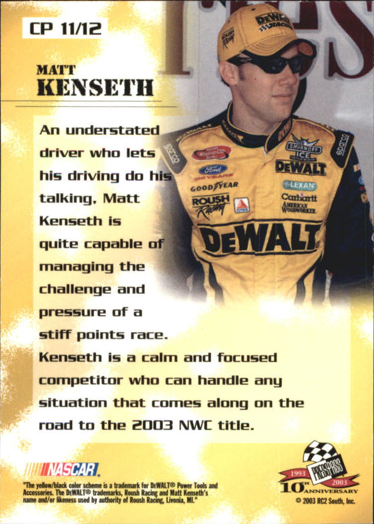 2003 Press Pass Optima Cool Persistence #CP11 Matt Kenseth