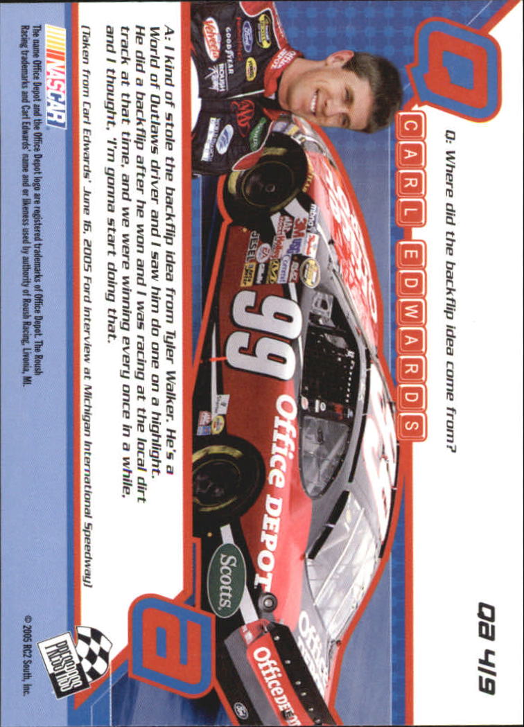 2005 Press Pass Optima Q & A #QA4 Carl Edwards back image