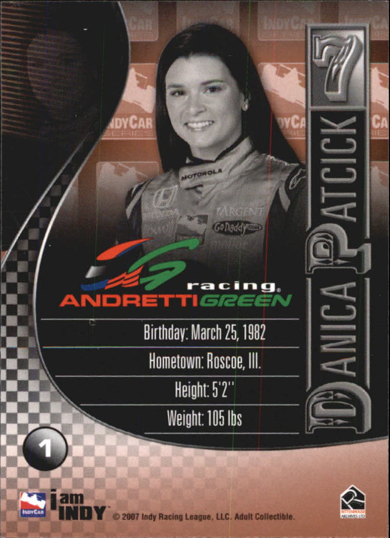 2007 Rittenhouse IRL #1 Danica Patrick RC back image