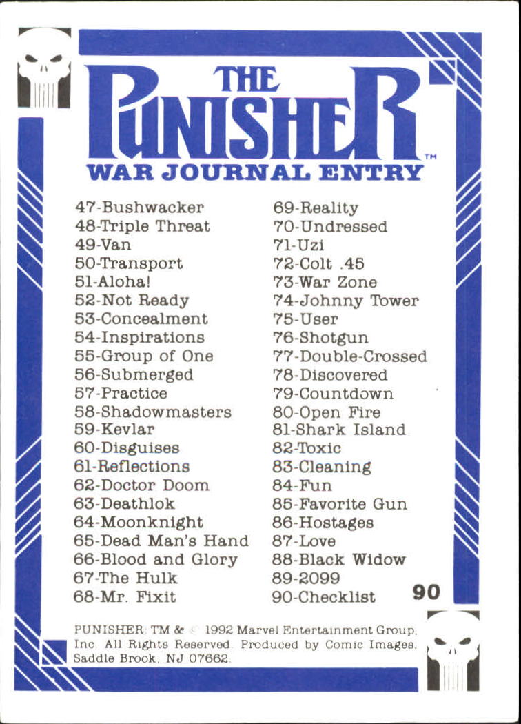 Comic Images The Punisher Guts And Gunpowder Checklist Nm Mt