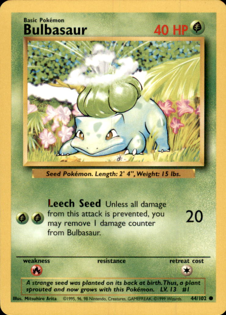 1999 Pokemon Base Unlimited #44 Bulbasaur (Length/Length Error) (C)