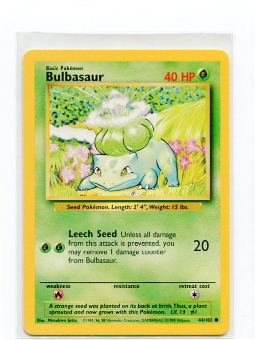 1999 Pokemon Base Unlimited #44 Bulbasaur (Length/Weight Corr.) (C)