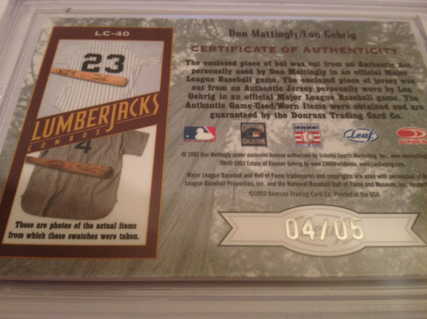 Lou Gehrig 2004 Donruss Time Treasures Game Used Jersey & Bat 22