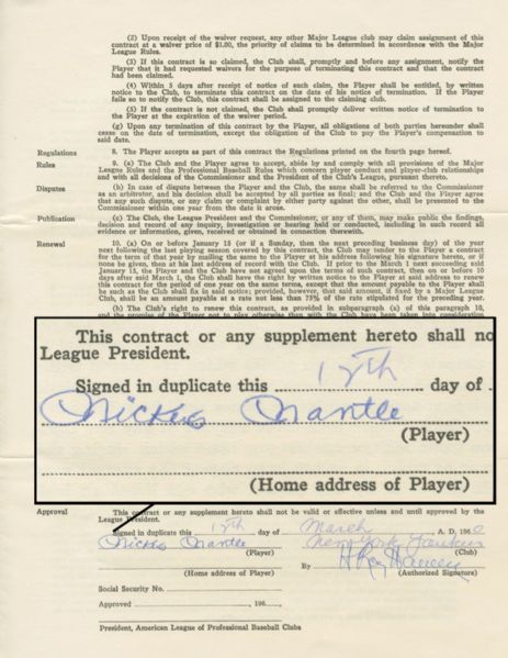 Mickey Mantle's Contract Breakdown : Mickey Mantle's Contact Details and  History