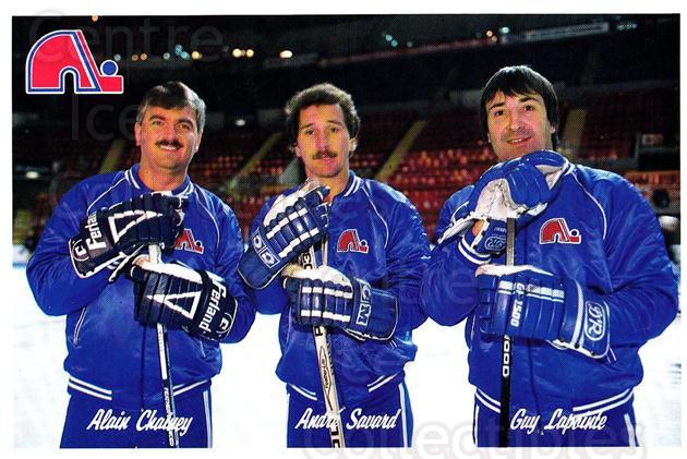 1987-88 Quebec Nordiques Team Issue #31 Alain Chainey, Andre Savard, Guy Lapointe