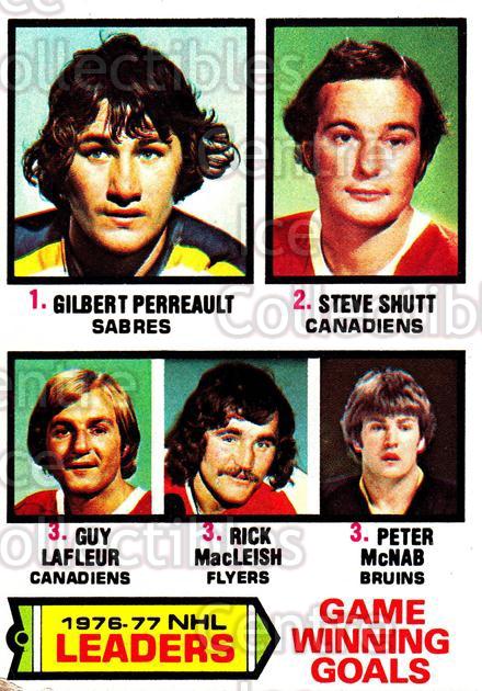 1977-78 Topps #7 Game Winning/Goals Leaders/Gilbert Perreault/Steve Shutt/Guy Lafleur/Rick MacLeish/Peter McNab