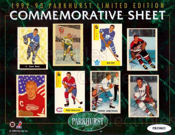 1992-93 Parkhurst Commemorative Sheets Promo #1 Dave Keon, Dick Duff, George Armstrong, Ralph Backstrom, Andy Bathgate, Alex Delvecchio, Bill Mosienko, Milt Schmidt