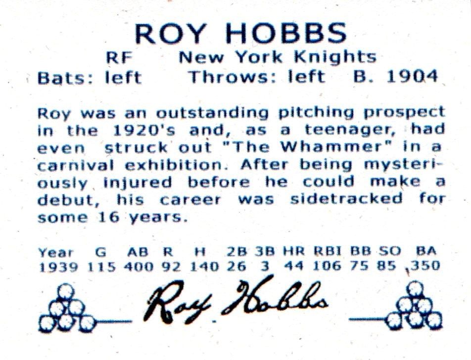 Roy Hobbs ~ Robert Redford New York Knights The Natural Movie Gimmick Rookie Card RC  back image