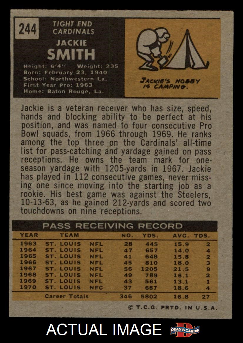 有关以下物品的详细资料: 1971 topps #244 jackie smith ex j8009