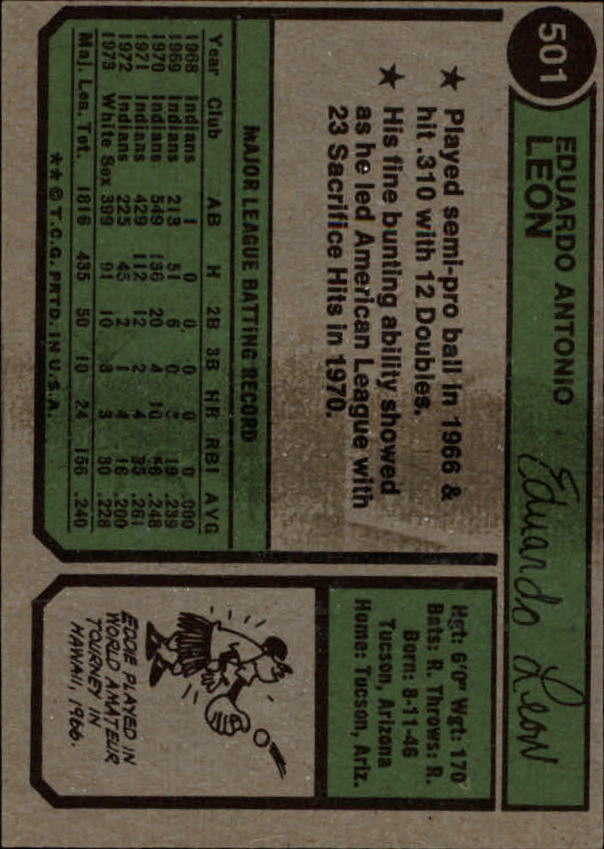 2015 Topps Original Stamp Buyback - 1974 Topps #501 Eddie Leon back image