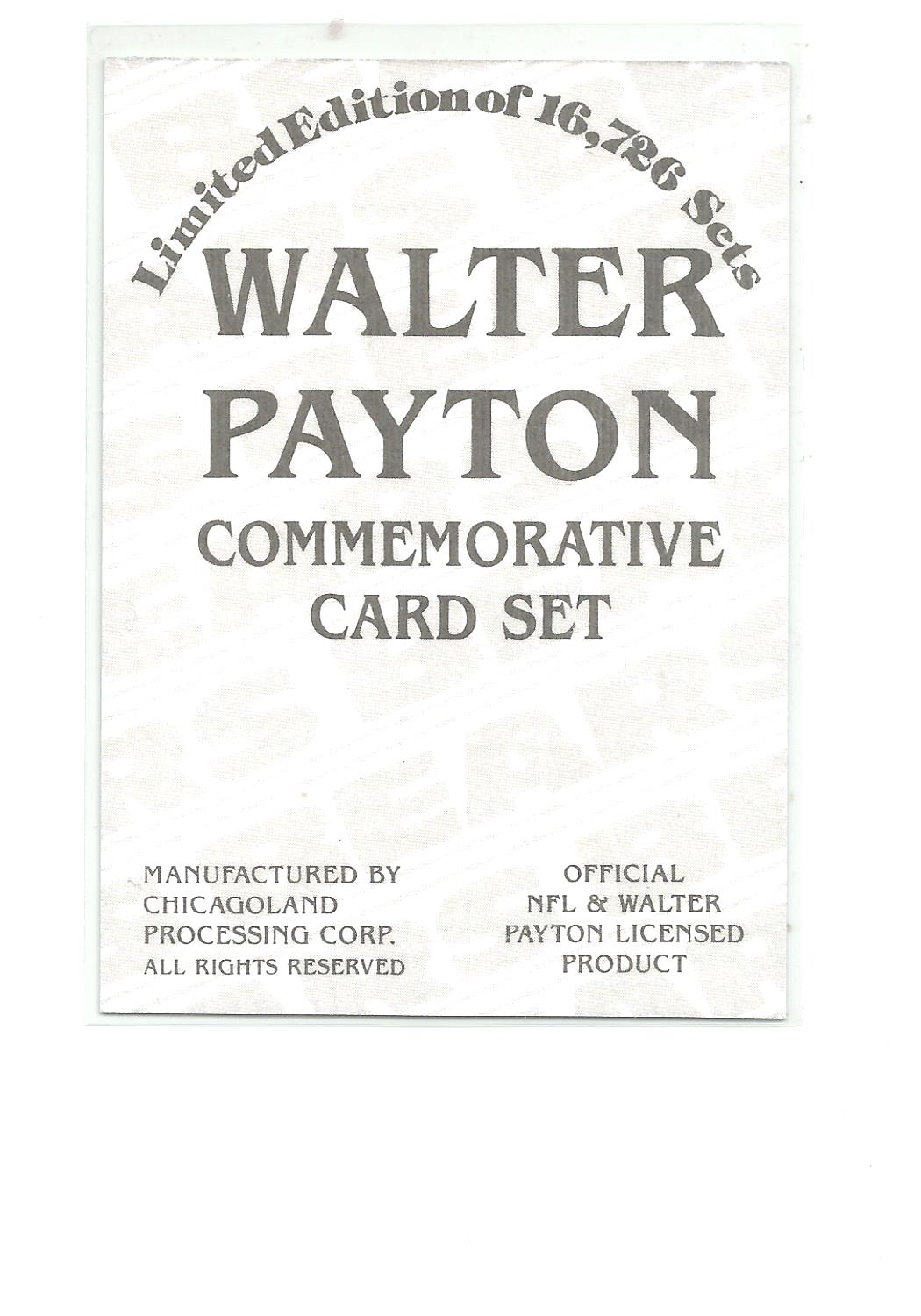 CHICAGOLAND WALTER PAYTON CHICAGO BEARS back image