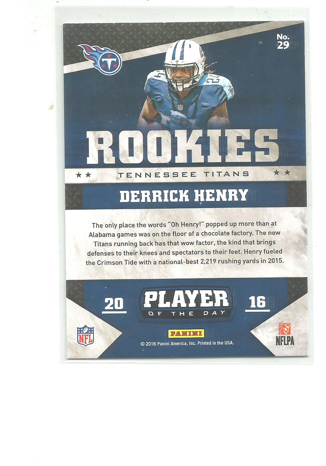  2016 Panini Player of the Day #29 Derrick Henry  back image