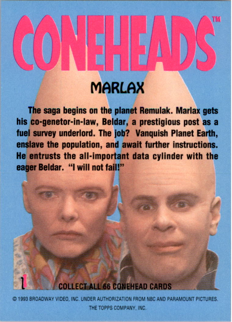 1993 Topps Coneheads #1 Marlax back image