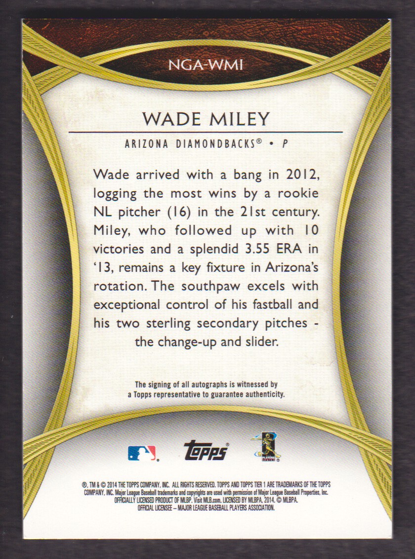 2014 Topps Tier One New Guard Autographs #NGAWMI Wade Miley/399 back image