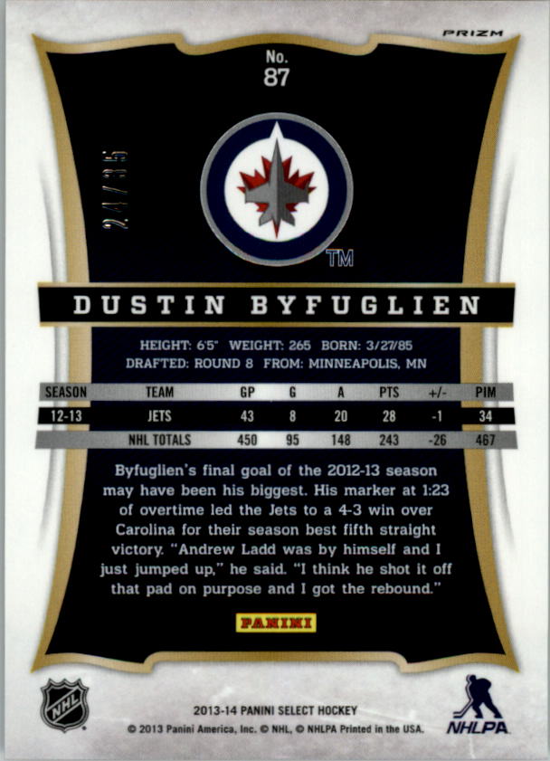 2013-14 Select Prizms Red #87 Dustin Byfuglien back image