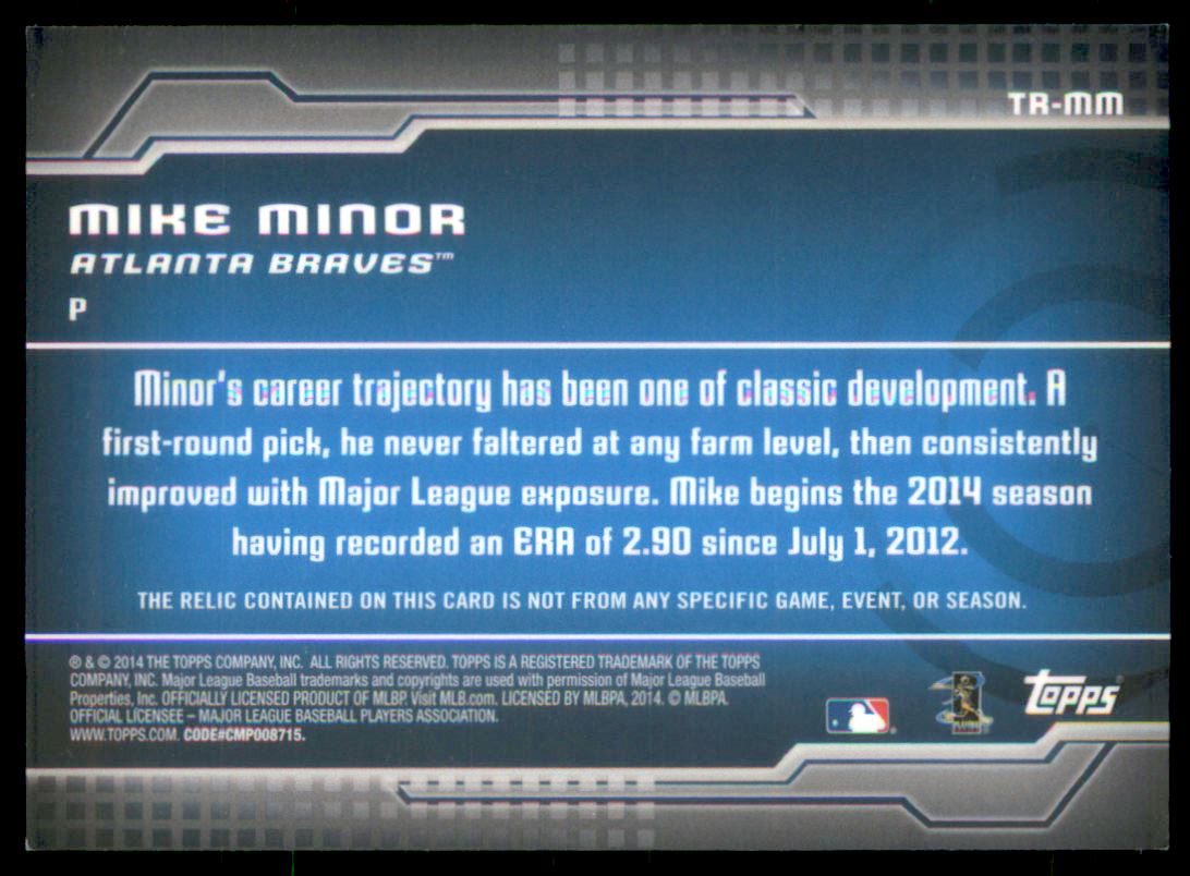 2014 Topps Trajectory Relics Gold #TRMM Mike Minor back image