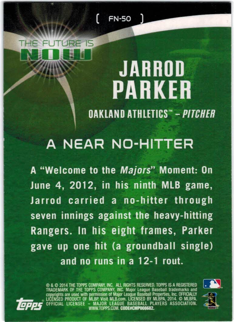 2014 Topps The Future is Now #FN50 Jarrod Parker back image