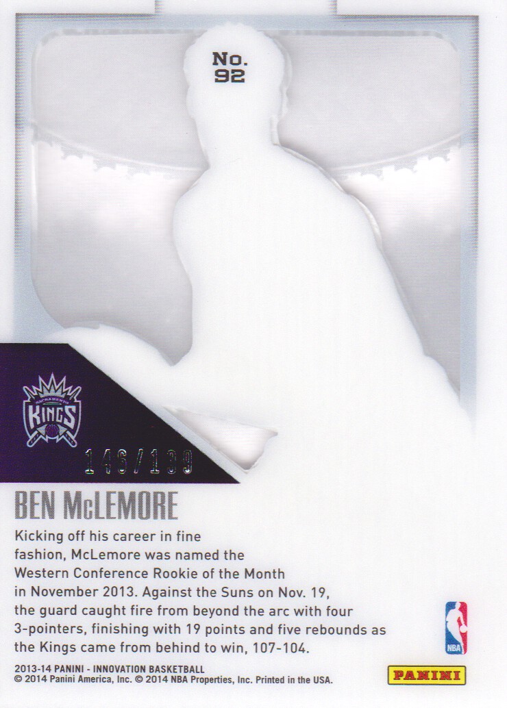 2013-14 Innovation #92 Ben McLemore RC back image