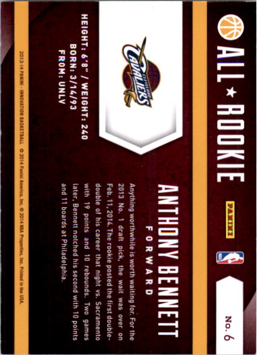 2013-14 Innovation All Rookies #6 Anthony Bennett back image