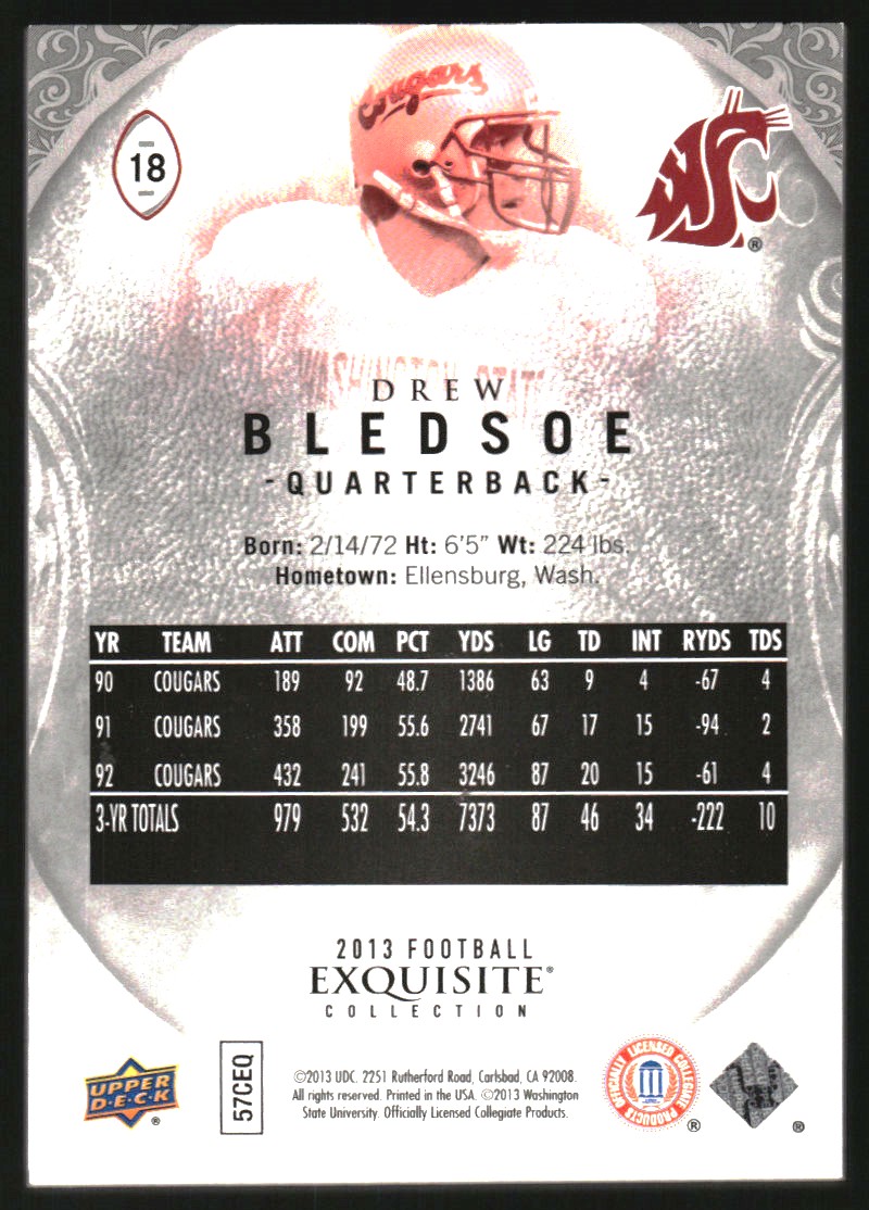 2013 Exquisite Collection #18 Drew Bledsoe back image