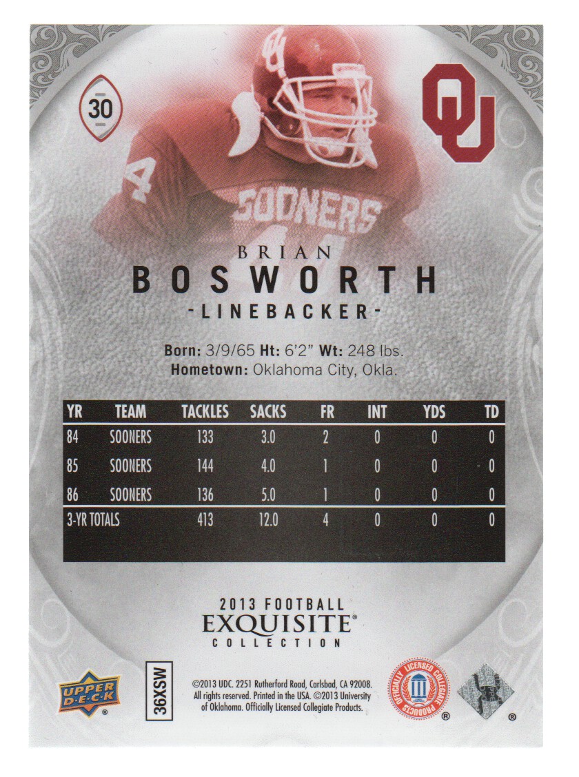 2013 Exquisite Collection #30 Brian Bosworth back image