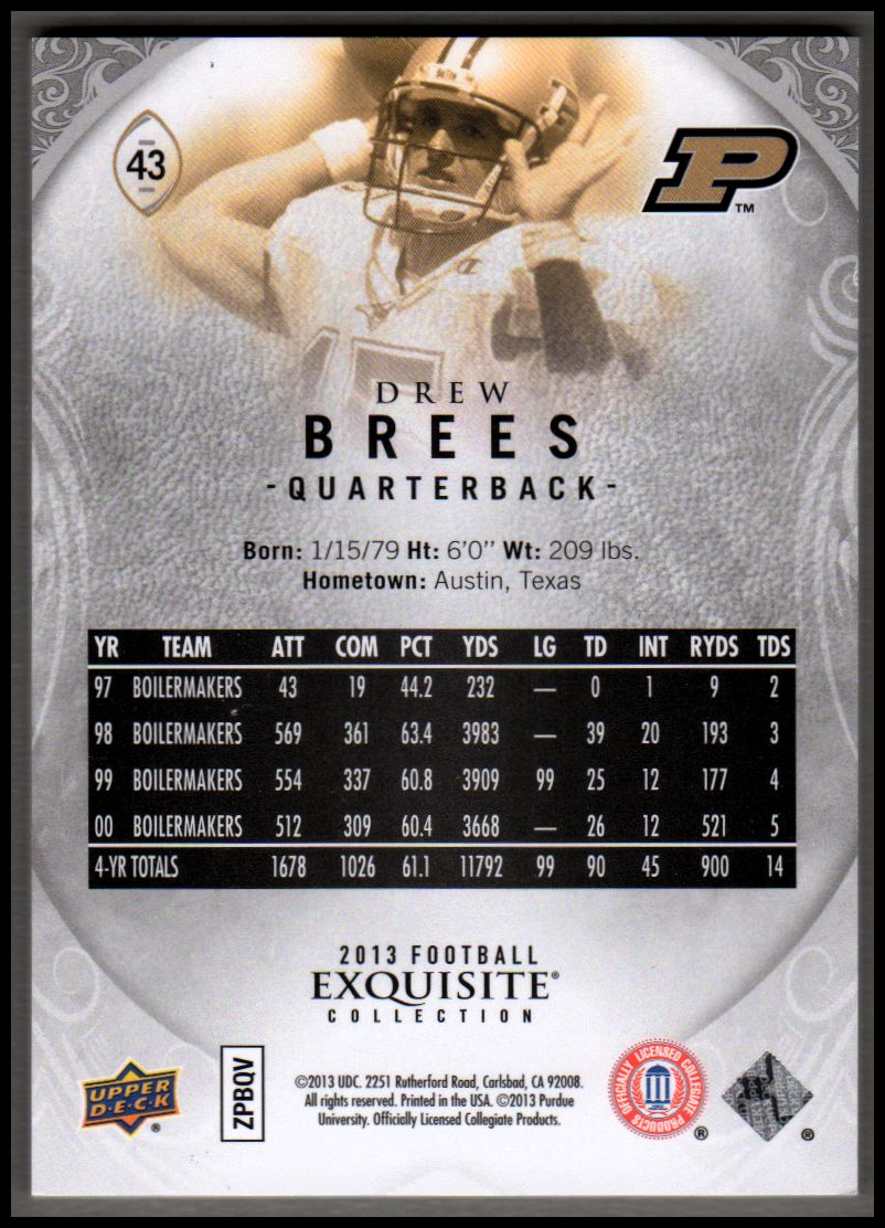 2013 Exquisite Collection #43 Drew Brees back image