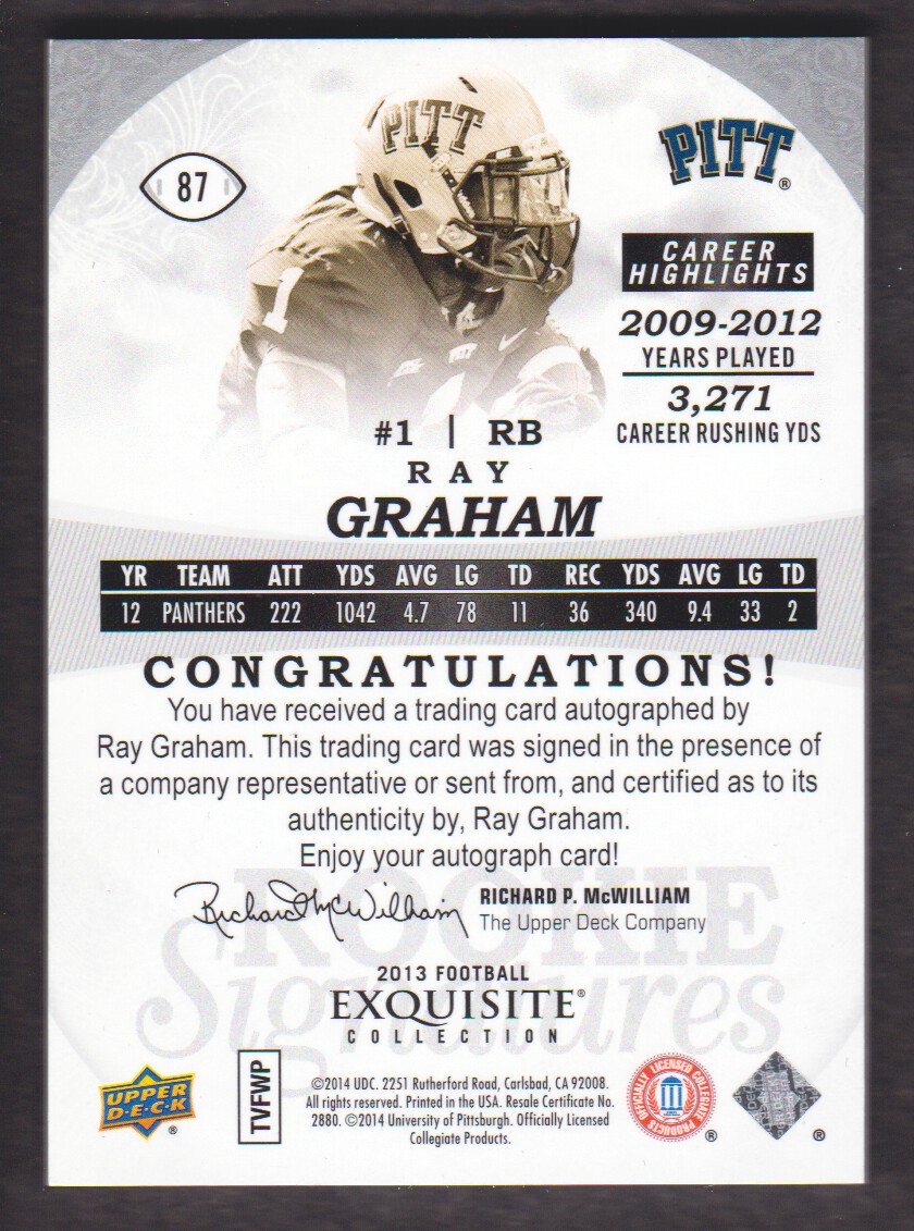 2013 Exquisite Collection #87 Ray Graham AU back image