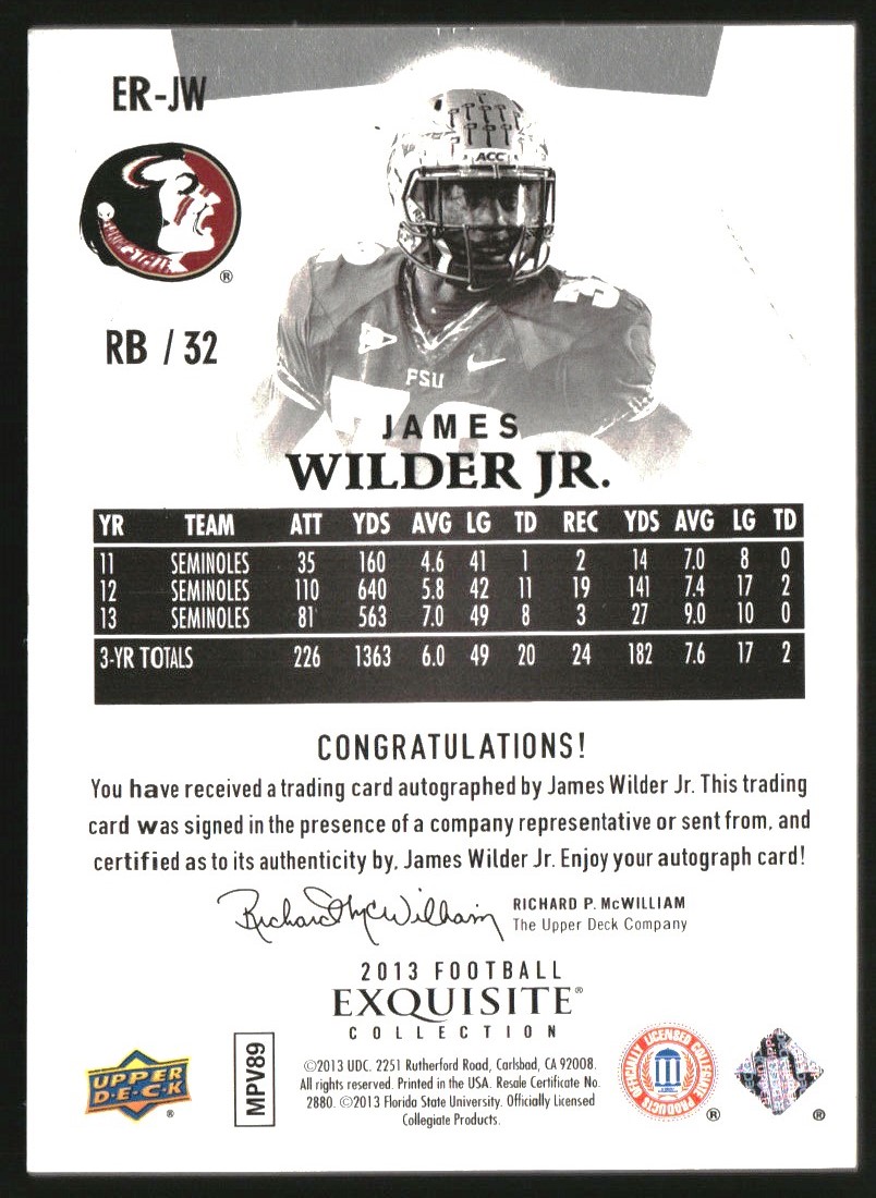 2013 Exquisite Collection Draft Picks Autographs #ERJW James Wilder Jr./99 EXCH