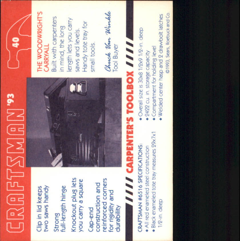 1993 Sears Craftsman Tools #40 Carpenter's Tool Box back image