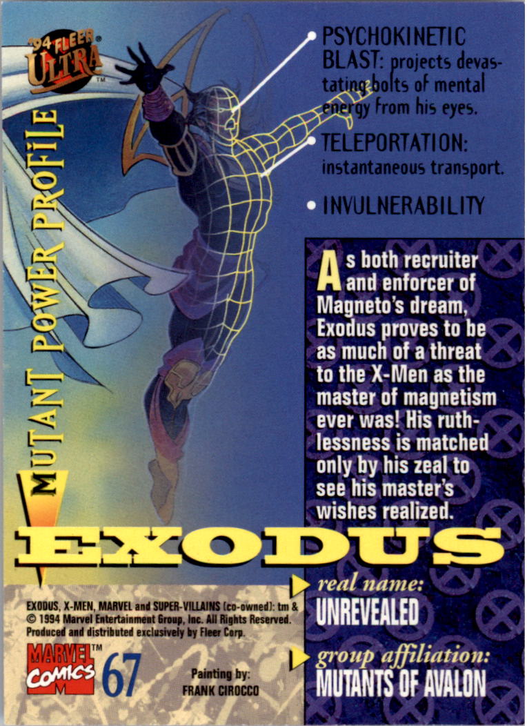 1994 Fleer Ultra X-Men #67 Exodus back image